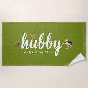 Personalized Green with Ocean Creatures Beach Towel