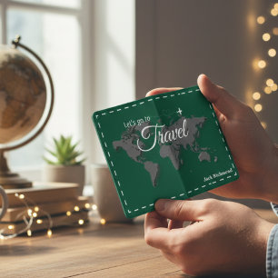 Personalized Green World Map Airplane Travel Desig Passport Holder