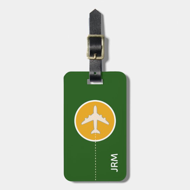 personalized green yellow airplane travel luggage tag (Front Vertical)