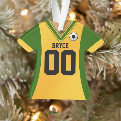 Personalized GreenYellow Soccer Jersey Ornament