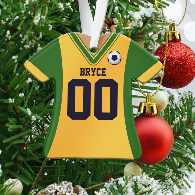 Personalized Green/Yellow Soccer Jersey Ornament (Creator Uploaded)