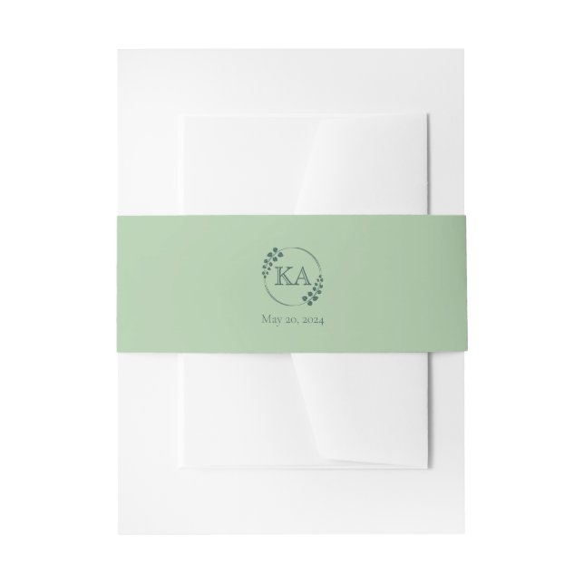 Personalized Greenery and Monogram Wedding Invitation Belly Band (Front Example)