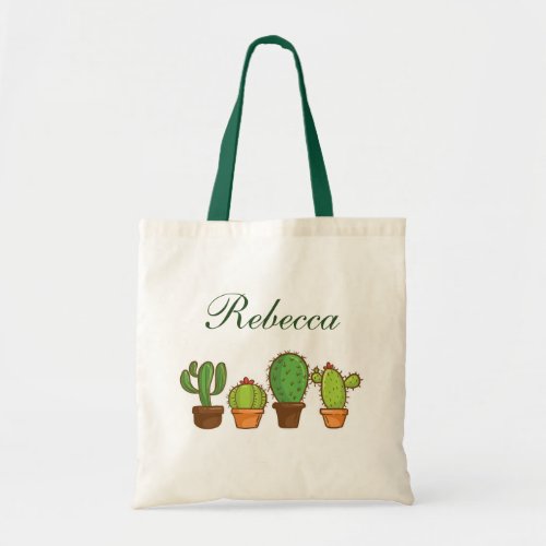 Personalized Greenery Cactus Plants Tote Bag