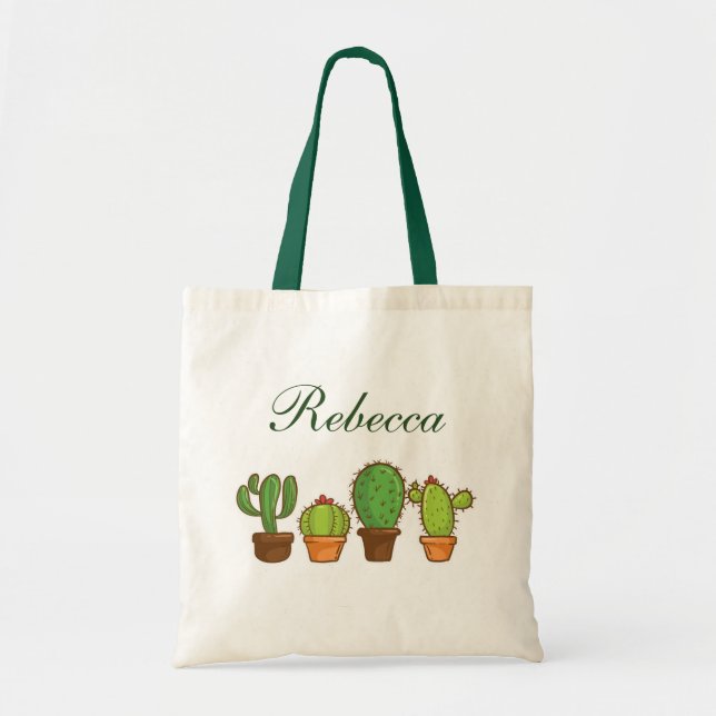 Personalized Greenery Cactus Plants Tote Bag (Front)