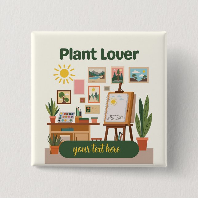 Personalized Greenery & Creative Workspace Design Button (Front)