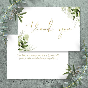 Personalized Greenery Floral Elegant Gold Script Thank You Card