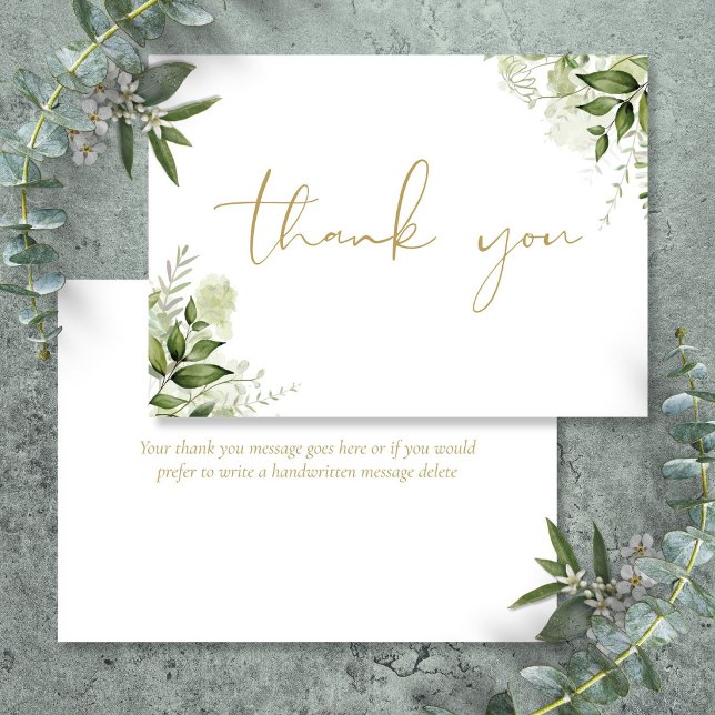 Personalized Greenery Floral Elegant Gold Script Thank You Card (Personalized Greenery Floral Elegant Gold Script Thank You Card
)
