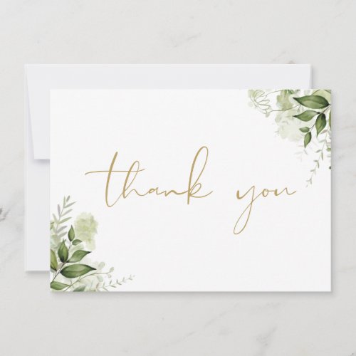 Personalized Greenery Floral Elegant Gold Script Thank You Card