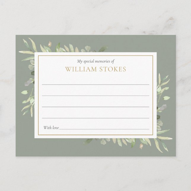 Personalized Greenery Funeral Share A Memory Card (Front)