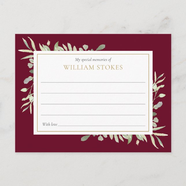 Personalized Greenery Funeral Share A Memory Card (Front)