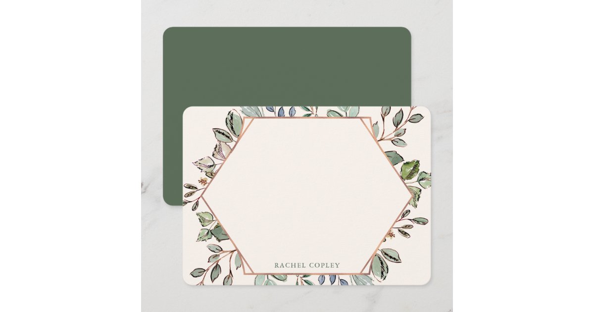 Personalized Greenery Leaves Elegant Stationery Note Card | Zazzle