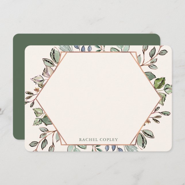 Personalized Greenery Leaves Elegant Stationery Note Card (Front/Back)