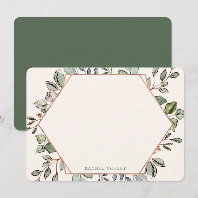 Personalized Greenery Leaves Elegant Stationery Note Card | Zazzle