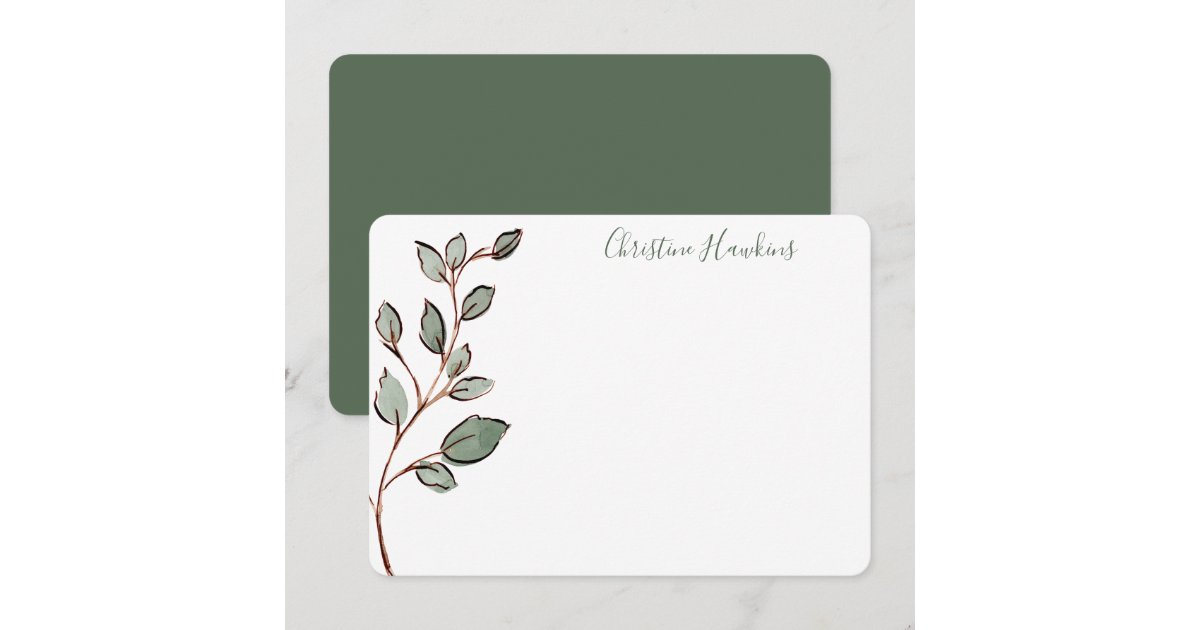 Personalized Greenery Leaves Rustic Stationery Not Note Card | Zazzle
