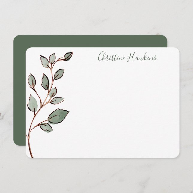 Personalized Greenery Leaves Rustic Stationery Not Note Card (Front/Back)