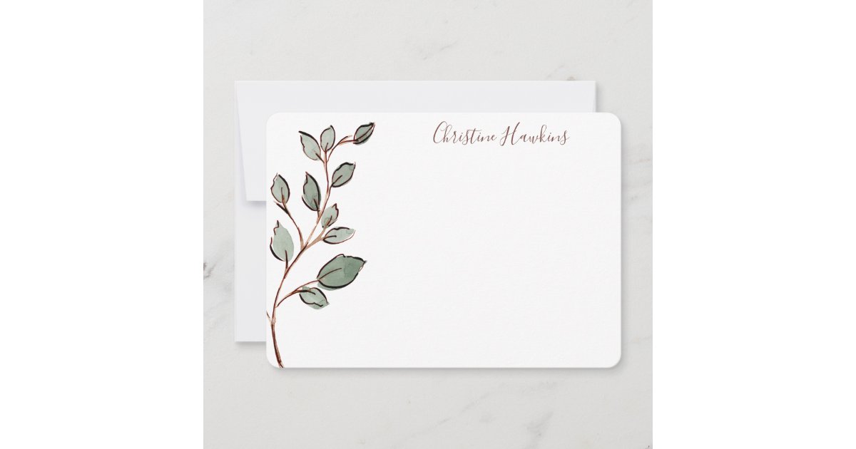 Personalized Greenery Leaves Rustic Stationery Note Card | Zazzle