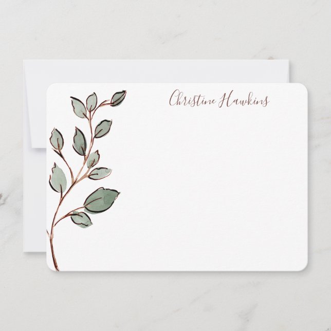 Personalized Greenery Leaves Rustic Stationery Note Card (Front)