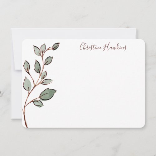 Personalized Greenery Leaves Rustic Stationery Note Card