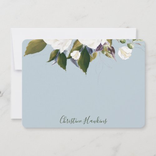 Personalized Greenery Leaves Watercolor Light Blue Note Card