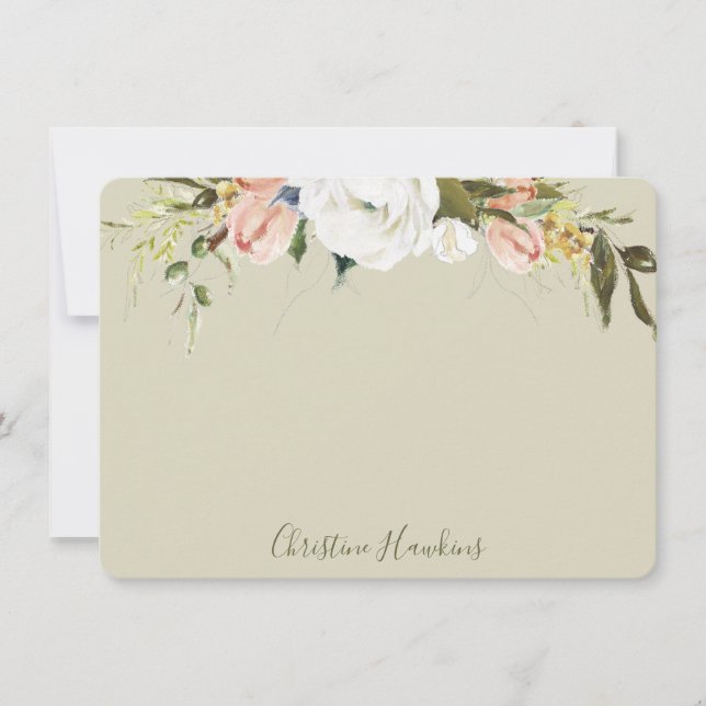 Personalized Greenery Leaves Watercolor Sage Green Note Card (Front)