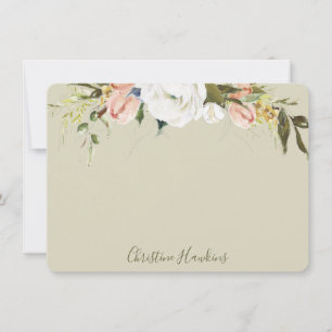 Personalized Greenery Leaves Watercolor Sage Green Note Card
