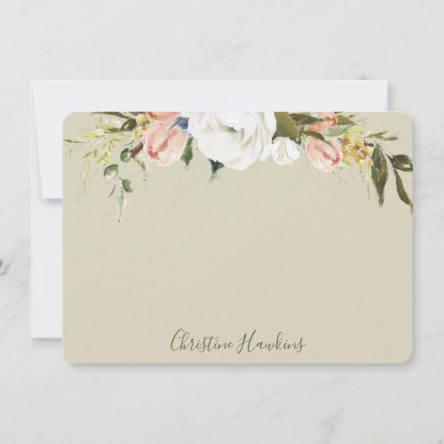 Personalized Greenery Leaves Watercolor Sage Green Note Card