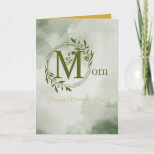 Personalized Greenery Monogram Mom Mothers Day Card