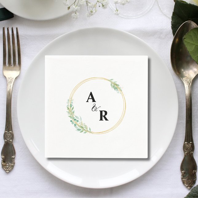 Personalized Greenery Monogram Wedding Cocktail Napkins (Creator Uploaded)