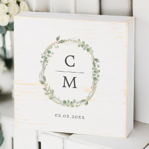 Personalized Greenery Monogram Wedding Wooden Box Sign