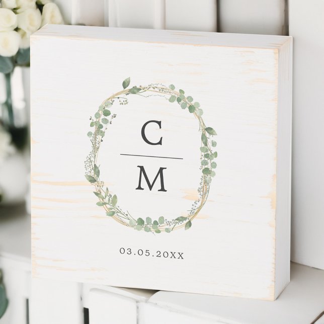 Personalized Greenery Monogram Wedding Wooden Box Sign (Creator Uploaded)