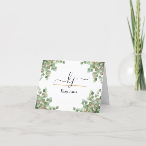 Personalized Greenery Name  From The Desk Of  Thank You Card