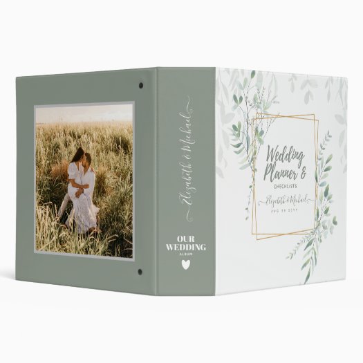Personalized Greenery Photo Wedding Planner LeahG  3 Ring Binder