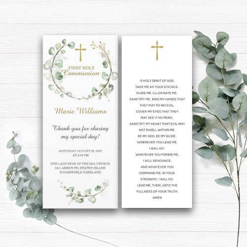 Personalized Greenery Prayer Bookmark Card