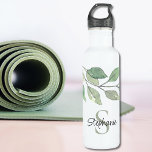 Personalized Greenery Stainless Steel Water Bottle<br><div class="desc">This personalized water bottle is decorated with botanical watercolor foliage in shades of green.
Easily customizable with your name and monogram.
Original Watercolor © Michele Davies.</div>