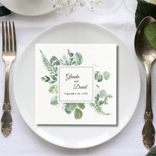 Personalized Greenery Succulent Dusty Wedding Napkins