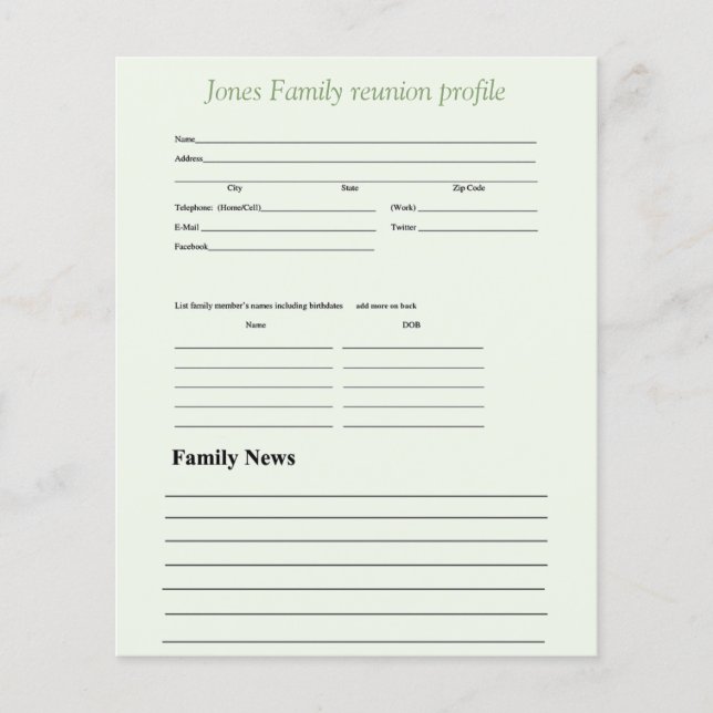 Personalized greenery theme family profile  (Front)