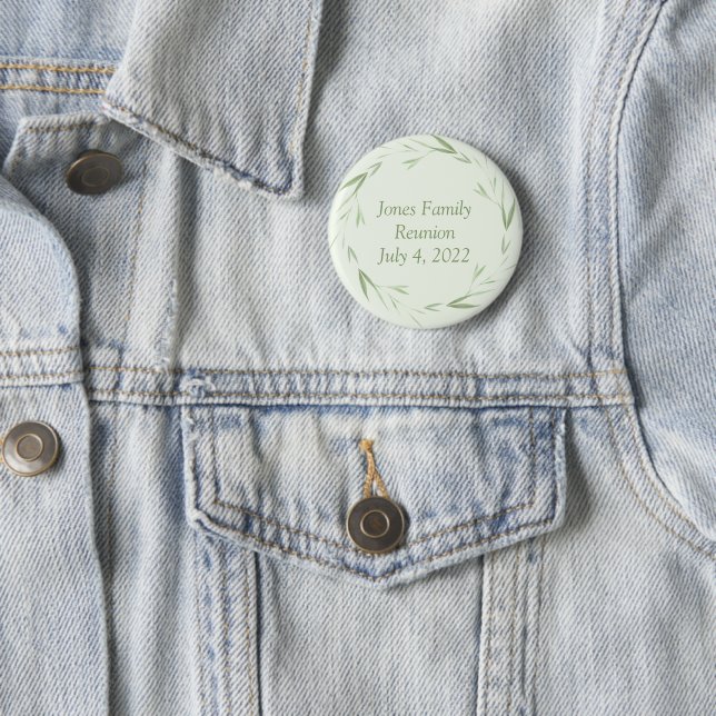 Personalized greenery theme family reunion button (In Situ)