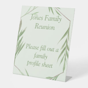 Personalized greenery theme family reunion pedestal sign