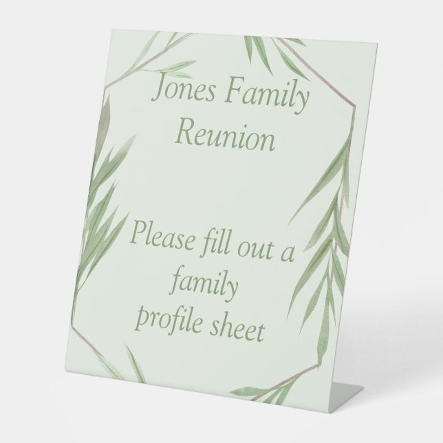 Personalized greenery theme family reunion  pedestal sign (Front)