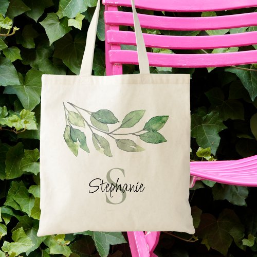 Personalized Greenery Tote Bag