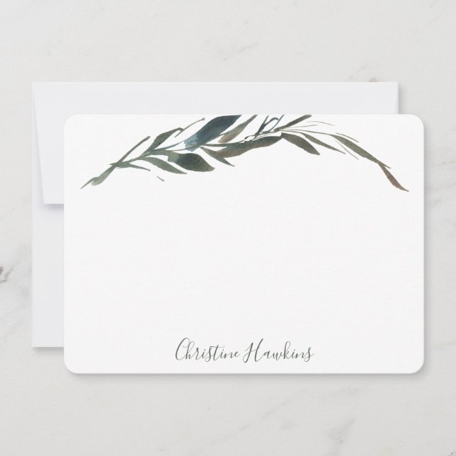 Personalized Greenery Watercolor Eucalyptus Olive Note Card (Front)