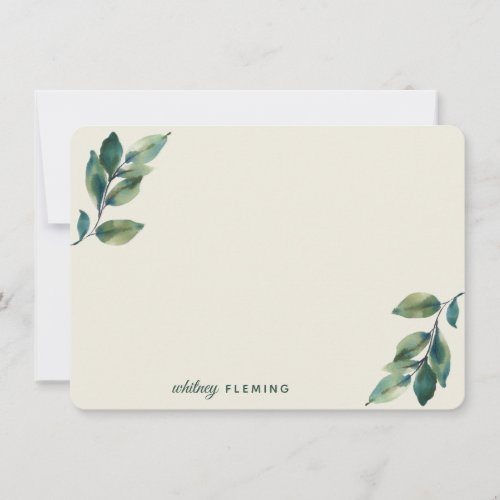 Personalized Greenery Watercolor Sage Green Leaves Note Card