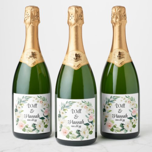 Personalized Greenery Wedding Reception Champagne Sparkling Wine Label