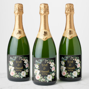 Personalized Greenery Wedding Reception Champagne Sparkling Wine Label