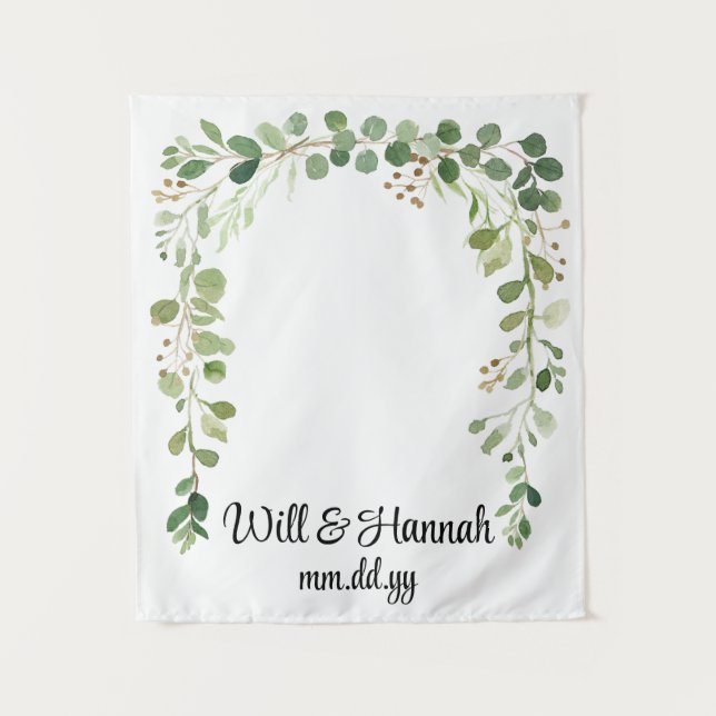 Personalized Greenery Wedding Reception Photo Prop Tapestry (Front)