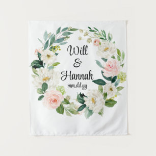 Personalized Greenery Wedding Reception Photo Prop Tapestry