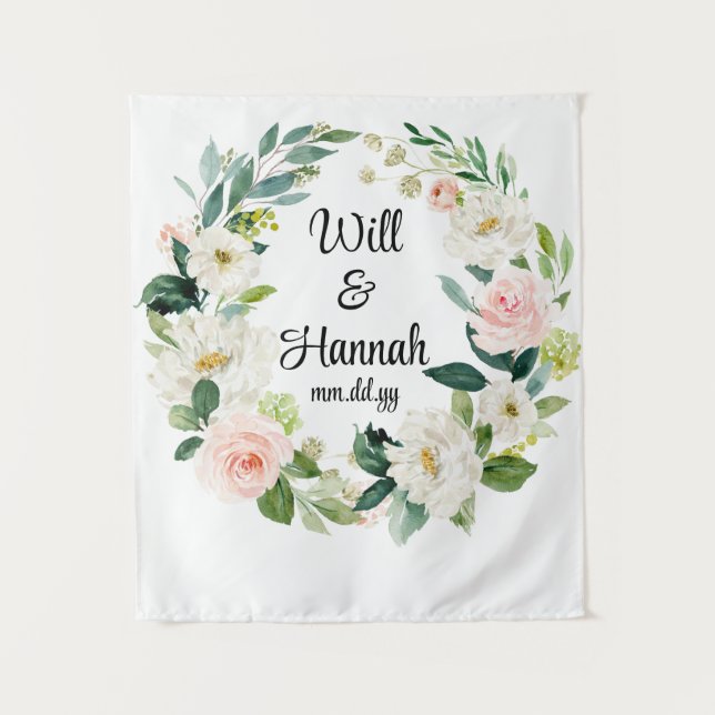 Personalized Greenery Wedding Reception Photo Prop Tapestry (Front)