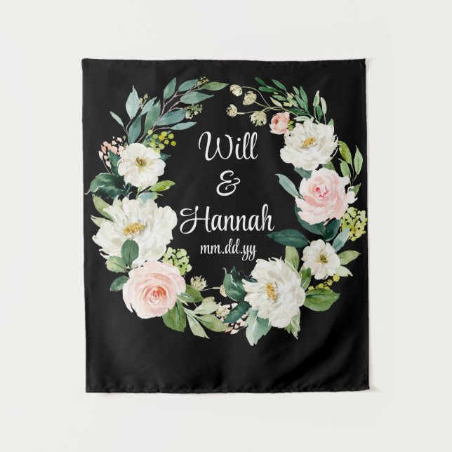 Personalized Greenery Wedding Reception Photo Prop Tapestry (Front)