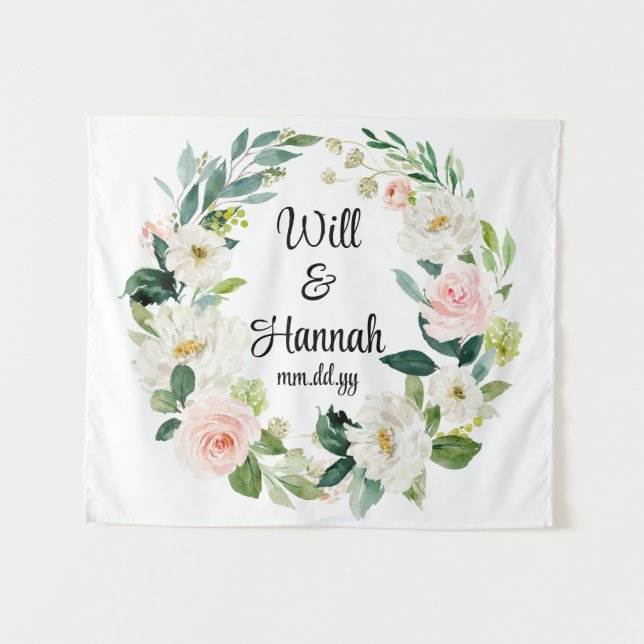 Personalized Greenery Wedding Reception Photo Prop Tapestry (Front (Horizontal))