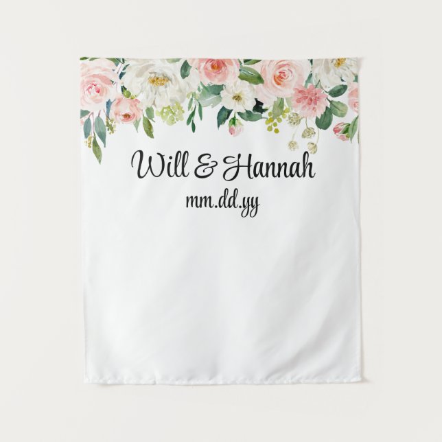Personalized Greenery Wedding Reception Photo Prop Tapestry (Front)